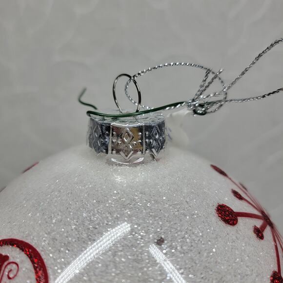 Vintage Deck the Halls Ornament 4.5” Red Glitter Script Handmade Glass - Picture 2 of 16